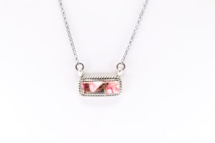 Native America Navajo Sterling Silver Turquoise Compressed Necklace By T.