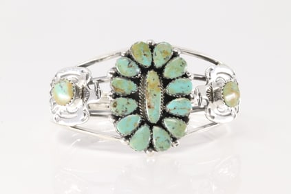 Native America Navajo Sterling Silver Turquoise Bracelet Cuff By Jimmy Garcia.