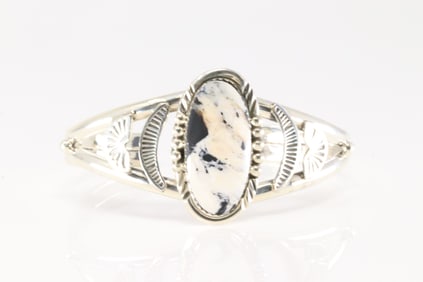 Native America Navajo Sterling Silver White Buffalo Bracelet Cuff By Rita Largo.