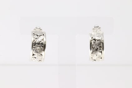 Native America Navajo Sterling Silver Floral Hoop Earring's By Tom Dinetso.