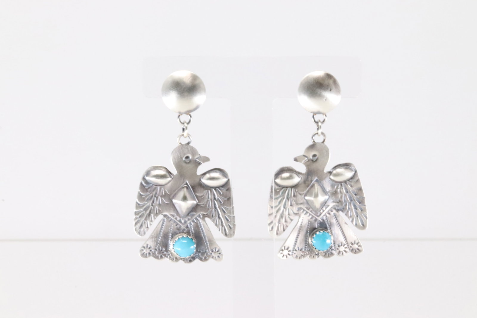 Native America Navajo Sterling Silver Turquoise Thunderbird Post / Dangling Earring's By Tim Yazzie.: This is a Native America Navajo Sterling Silver Turquoise Thunderbird Post / Dangling Earring's By Tim Yazzie.