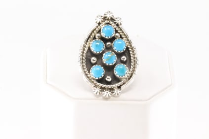 Native America Navajo Sterling Silver Turquoise Ring By Kenny Lonjose.