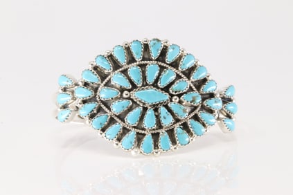 Native America Navajo Sterling Silver Turquoise Bracelet Cuff By Alicia Wilson.