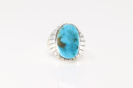 Native America Navajo Sterling Silver Men Turquoise Ring By R.