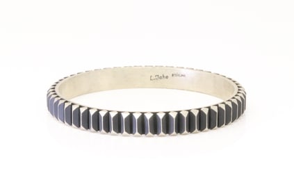 Native America Navajo Sterling Silver Bangle Bracelet Cuff By L.Tahe.