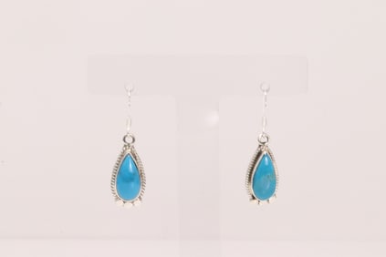 Native America Navajo Sterling Silver Turquoise Dangling Earring's By Sharon McCarthy.