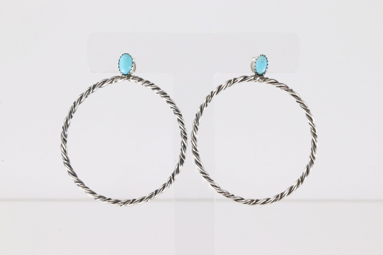 Native America Navajo Sterling Silver Turquoise Hoop Pos Earring's By Nelson Leonard Jr.: This is a Native America Navajo Sterling Silver Turquoise Hoop Pos Earring's By Nelson Leonard Jr.