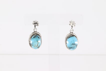 Native America Navajo Sterling Silver Turquoise Post / Dangling Earring's By Sheena Jack.