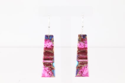 Native America Navajo Sterling Silver Turquoise Compressed Dangling Earring's By Jameson Pete.