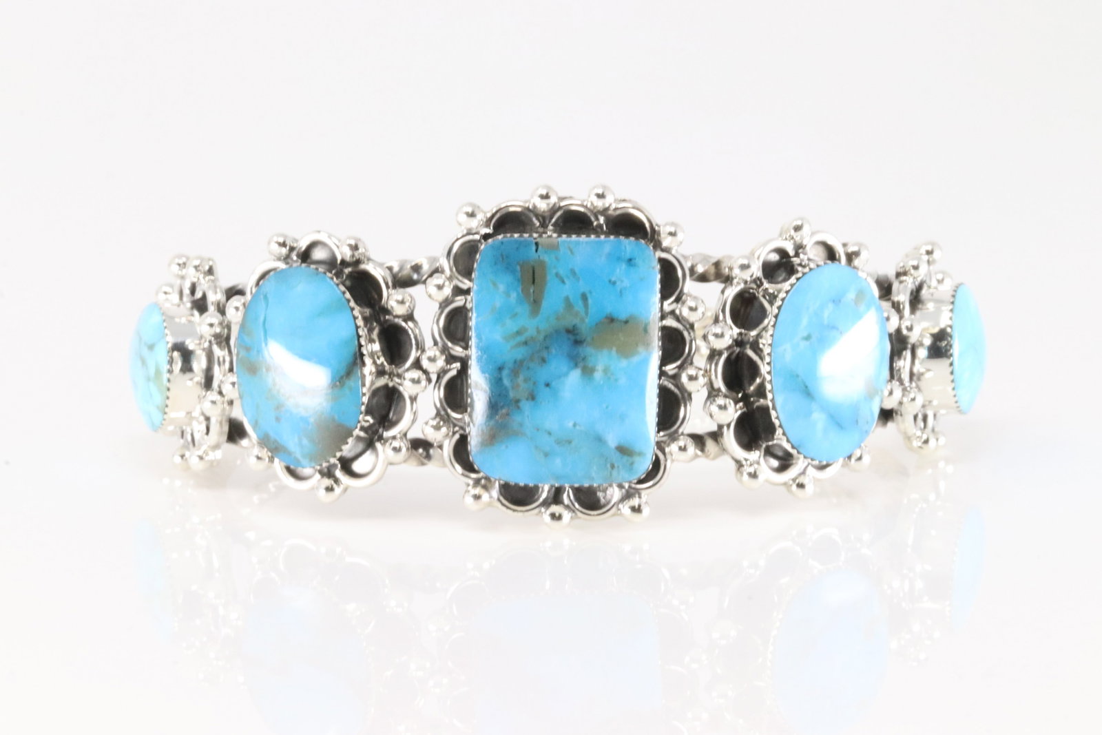 Native America Navajo Sterling Silver Turquoise Barcelet Cuff By Sheena Jack.: This is a Native America Navajo Sterling Silver Turquoise Barcelet Cuff By Sheena Jack.