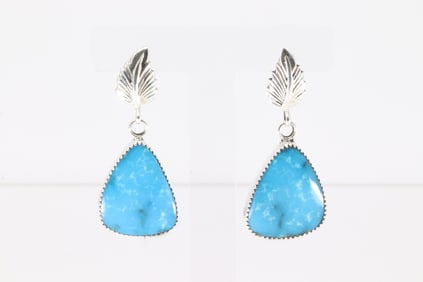 Native America Navajo Sterling Silver Turquoise Post / Dangling Earring's Leaf By Hiram Largo.