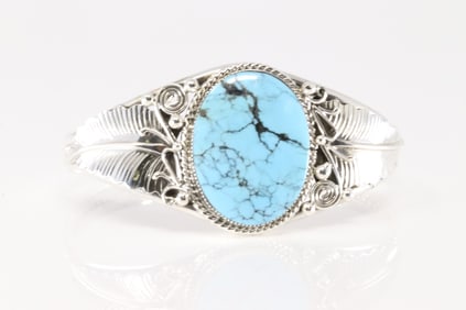 Native America Navajo Sterling Silver Turquoise Bracelet By Gilbert Smith.