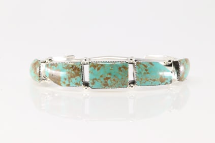 Native America Navajo Sterling Silver Turquoise Bracelet Cuff By Calvin Belin.