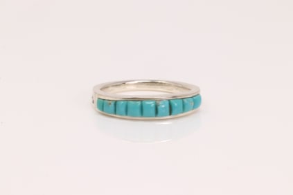 Native America Navajo Sterling Silver Turquoise Rig By A.T.
