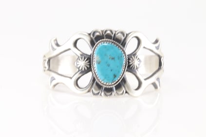 Native America Navajo Sterling Silver Turquoise Bracelet Cuff By Martha Cayatineto.