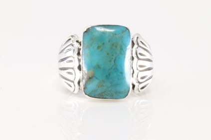 Native America Navajo Sterling Silver Turquoise Ring By Mike Smiith.
