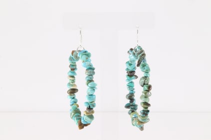 Native America Navajo Sterling Silver Turquoise Hoop Dangling Earring's.
