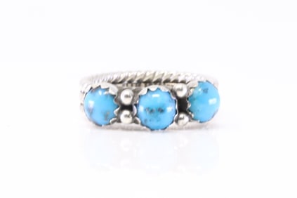 Native America Navajo Sterling Silver Turquoise Ring By R.King.