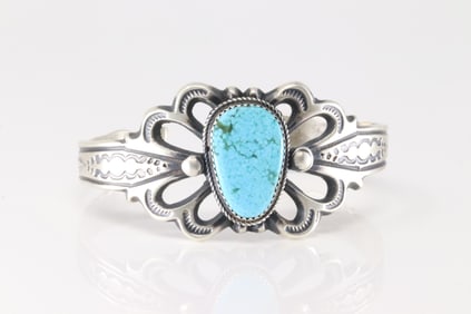 Native America Navajo Sterling Silver Turquoise Bracelet Cuff By Martha Cayatineto.