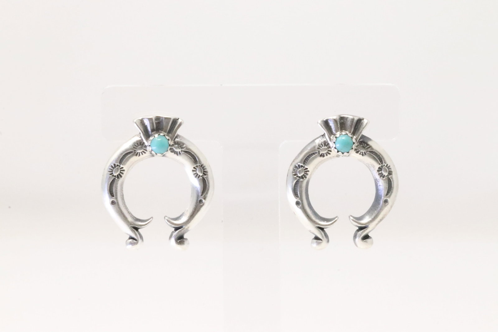 Native America Navajo Sterling Silver Turquoise Naja Post Earring's By Paige Gordan.: This is a Native America Navajo Sterling Silver Turquoise Naja Post Earring's By Paige Gordan.