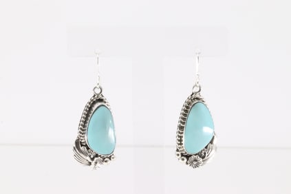 Native America Navajo Sterling Silver Turquoise Dangling Earring's By Fannie Platero.