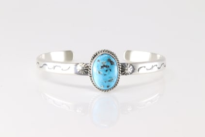 Native America Navajo Sterling Silver Turquoise Bracelet Cuff By Samuel Yellowhair.