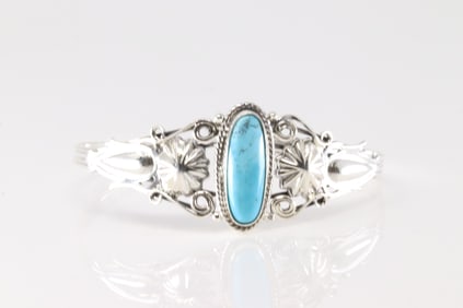 Native America Navajo Sterling Silver Turquoise Bracelet Cuff By Andrew Vandever.