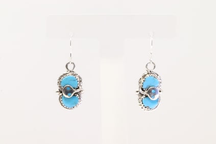 Native America Zuni Sterling Silver Turquoise Dangaling Earring's By Effie C.