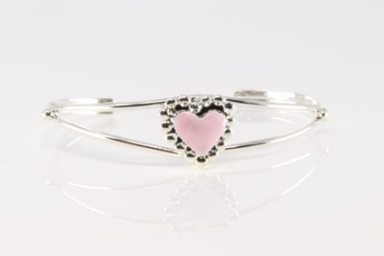 Native America Navajo Sterling Silver Pink Conch Shell Heart Bracelet Cuff By Sonyei Coho.
