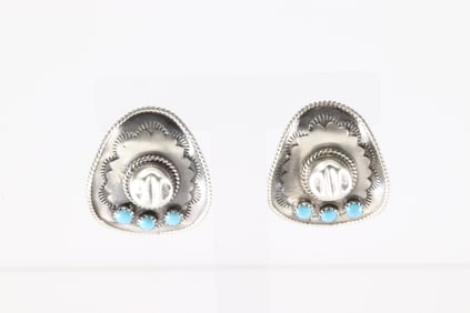 Native American Navajo Sterling Silver Turquoise Cowboy Hat Post Earring's By Bobby Platero.