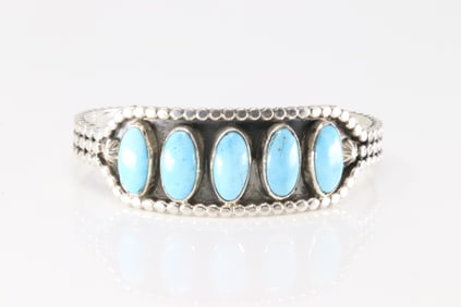 Native America Navajo Sterling Silver Turquoise Bracelet Cuff By D.M.