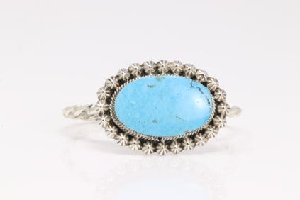 Native America Navajo Sterling Silver Turquoise Bracelet Cuff By Sadie Jim.