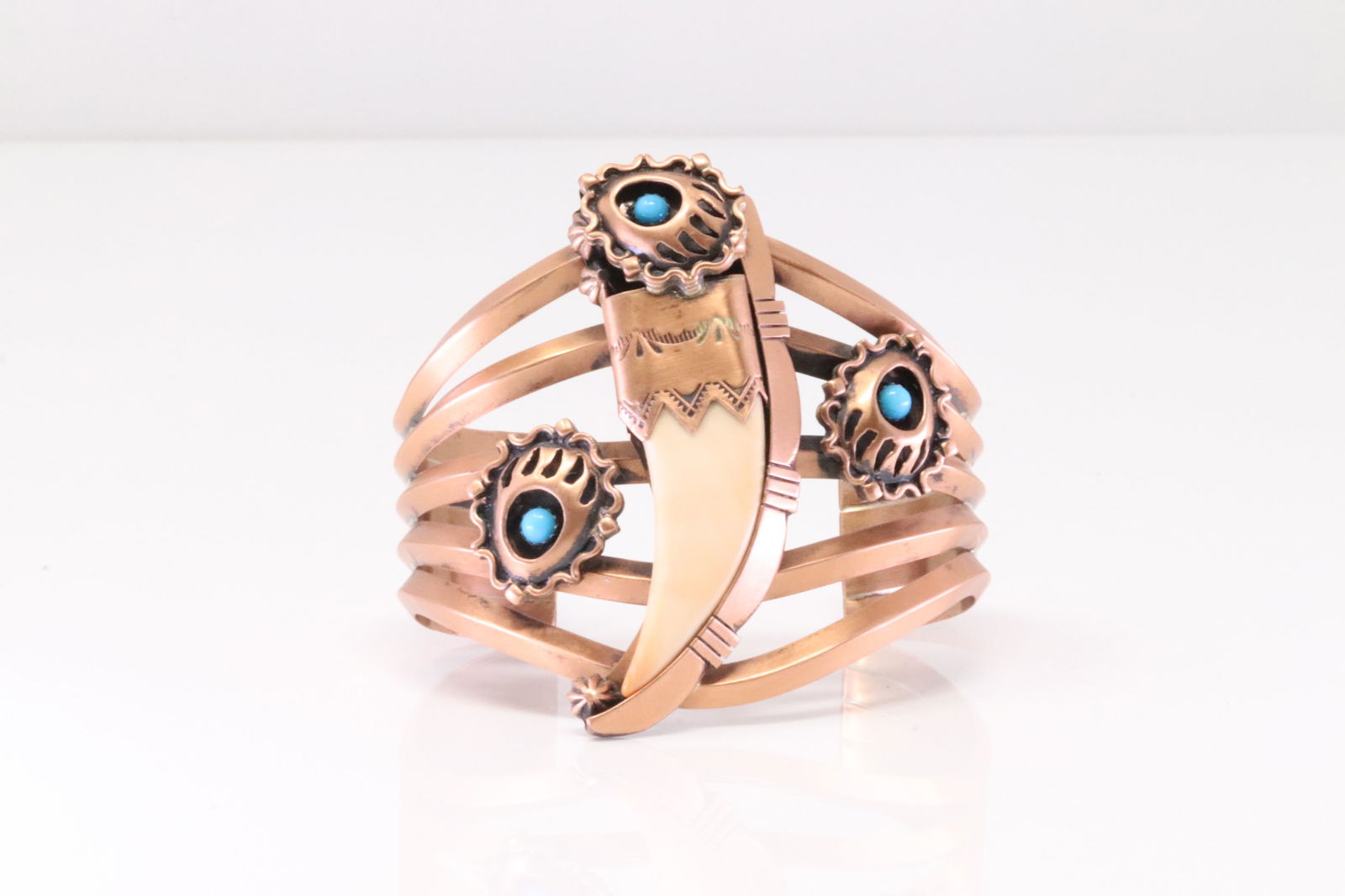 Native America Navajo Bear Paw Turquoise Copper Bracelet Cuff By R.B. (1 of 5)