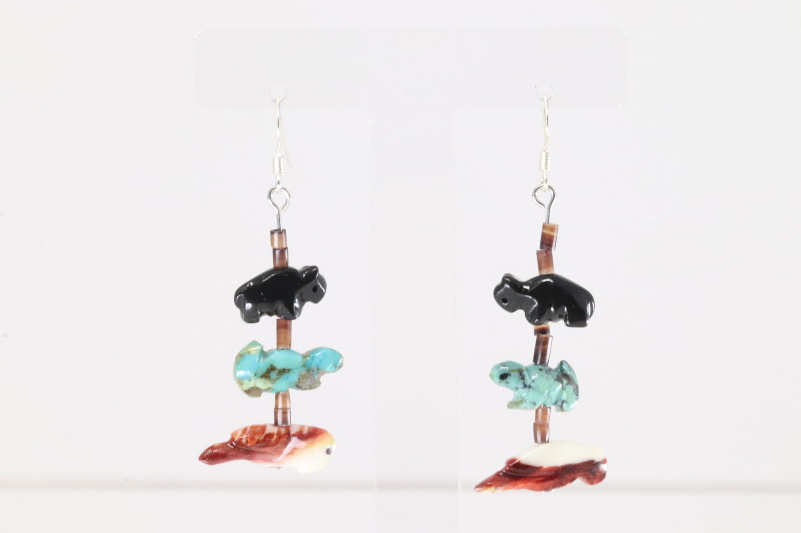 Native America Zuni Sterling Silver Multi-Color Gemstone Carved Fetish Animal Dangling Earring's. (1 of 3)