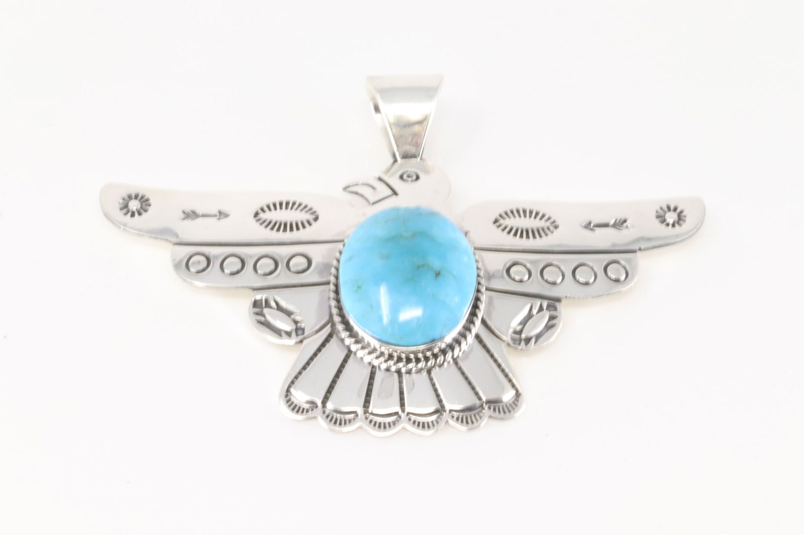 Native America Navajo Sterling Silver Turquoise Eagle Pendant By Evelyn Bahe. (1 of 3)