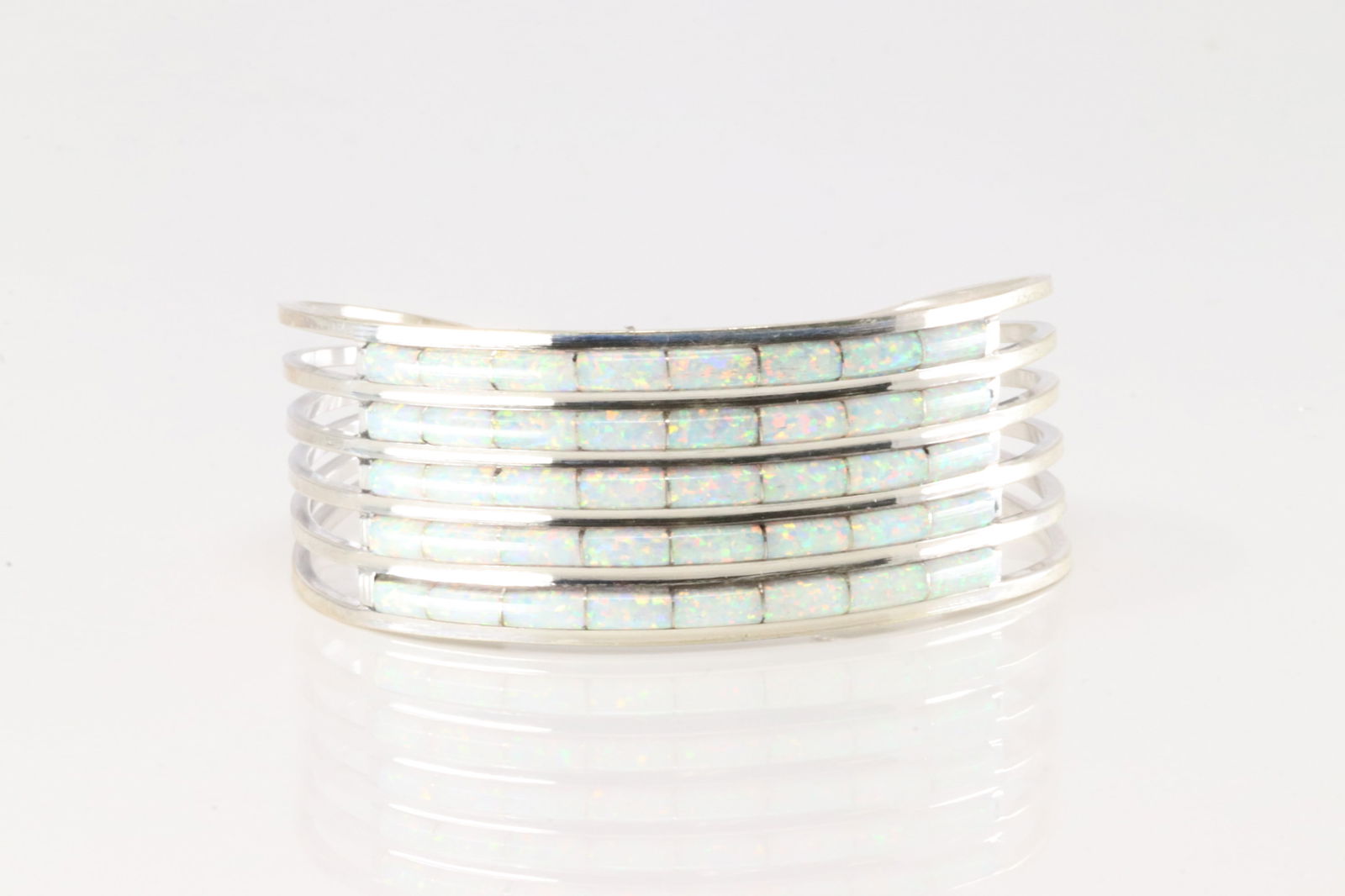 Native American Zuni Sterling Silver Synthetic Opal Bracelet By A.L.W. (1 of 4)