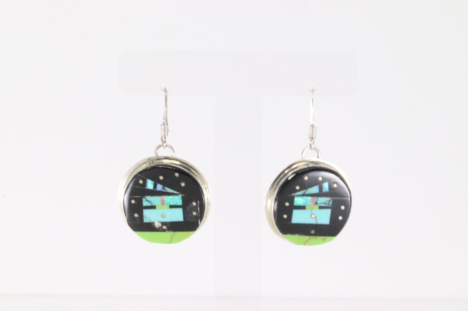 Native America Navajo Sterling Silver Night Sky Inlay Dangling Earring's By G. (1 of 4)