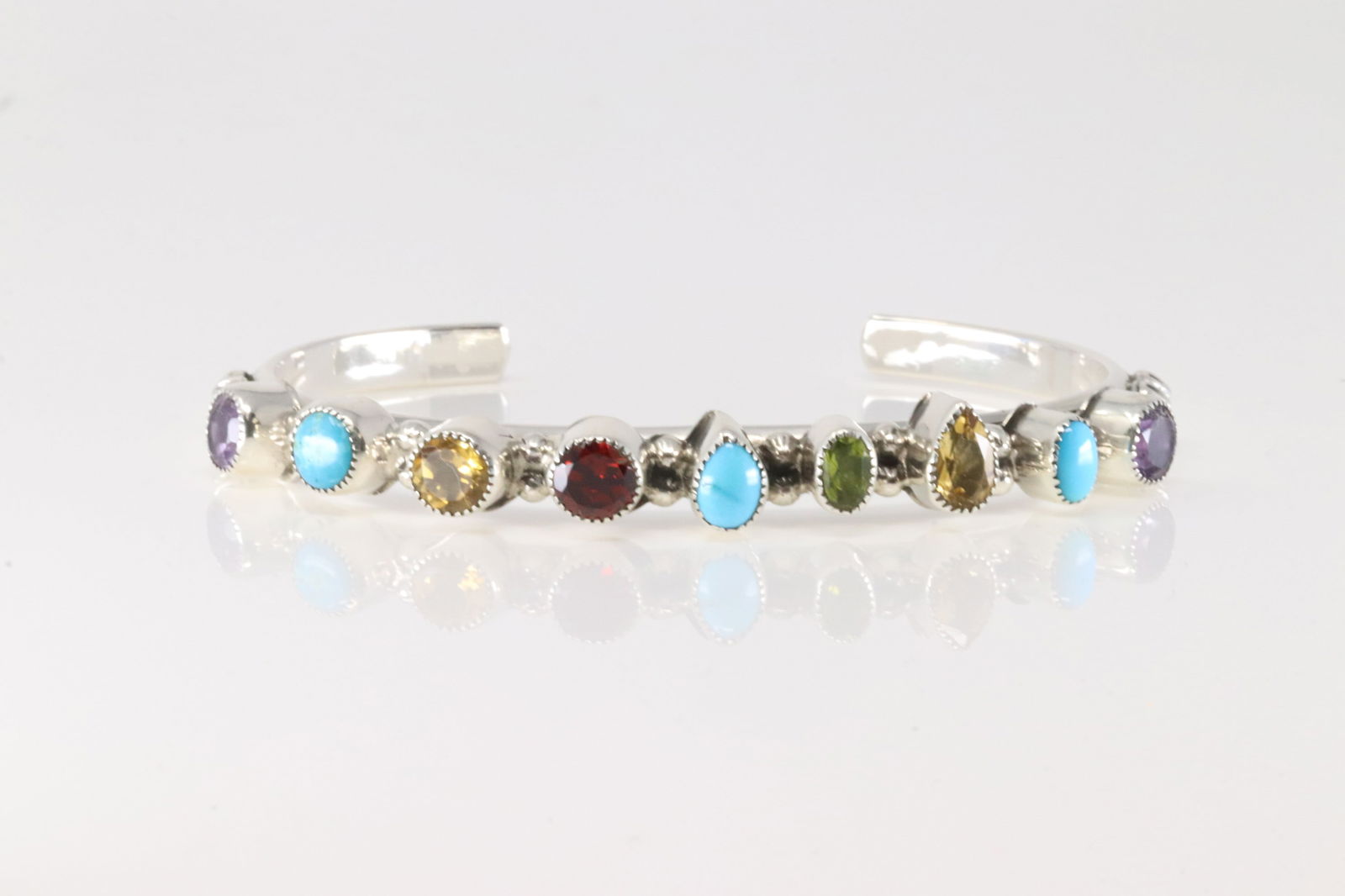 Native America Navajo Sterling Silver Multi-Color Stone Bracelet Cuff By Sheena Jack. (1 of 4)