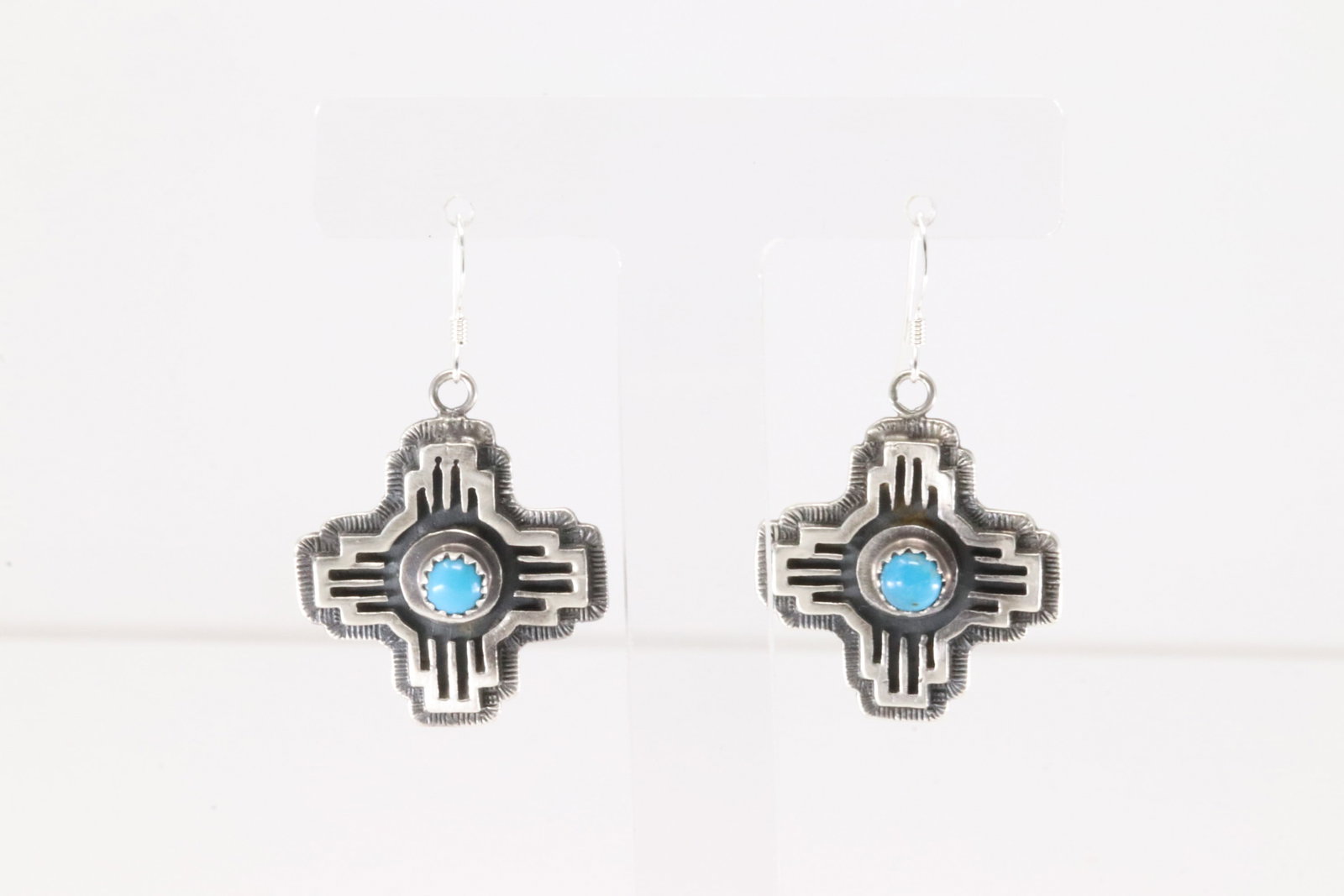 Native America Navajo Sterling Silver Turquoise Cross Dangling Earring's By Kenny Lonjose.: This is a Native America Navajo Sterling Silver Turquoise Cross Dangling Earring's By Kenny Lonjose.