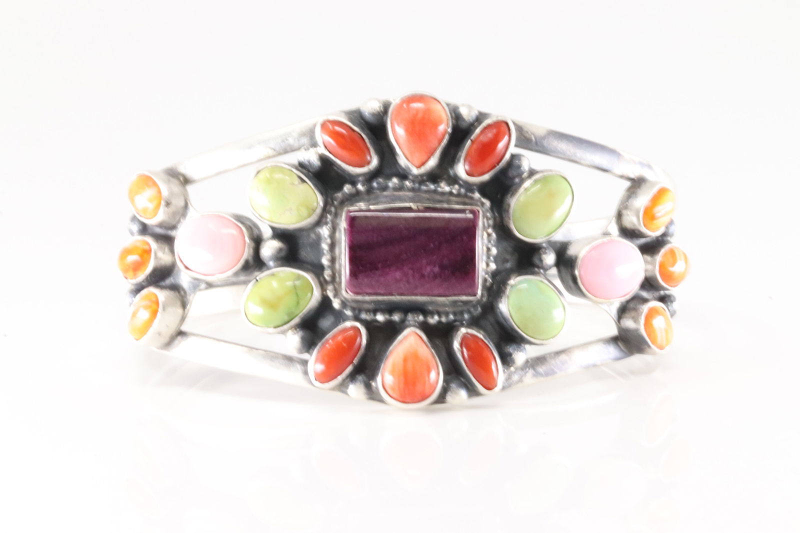 Native America Navajo Sterling Silver Multi-Color Stone Bracelet Cuff By B.Johnson. (1 of 4)