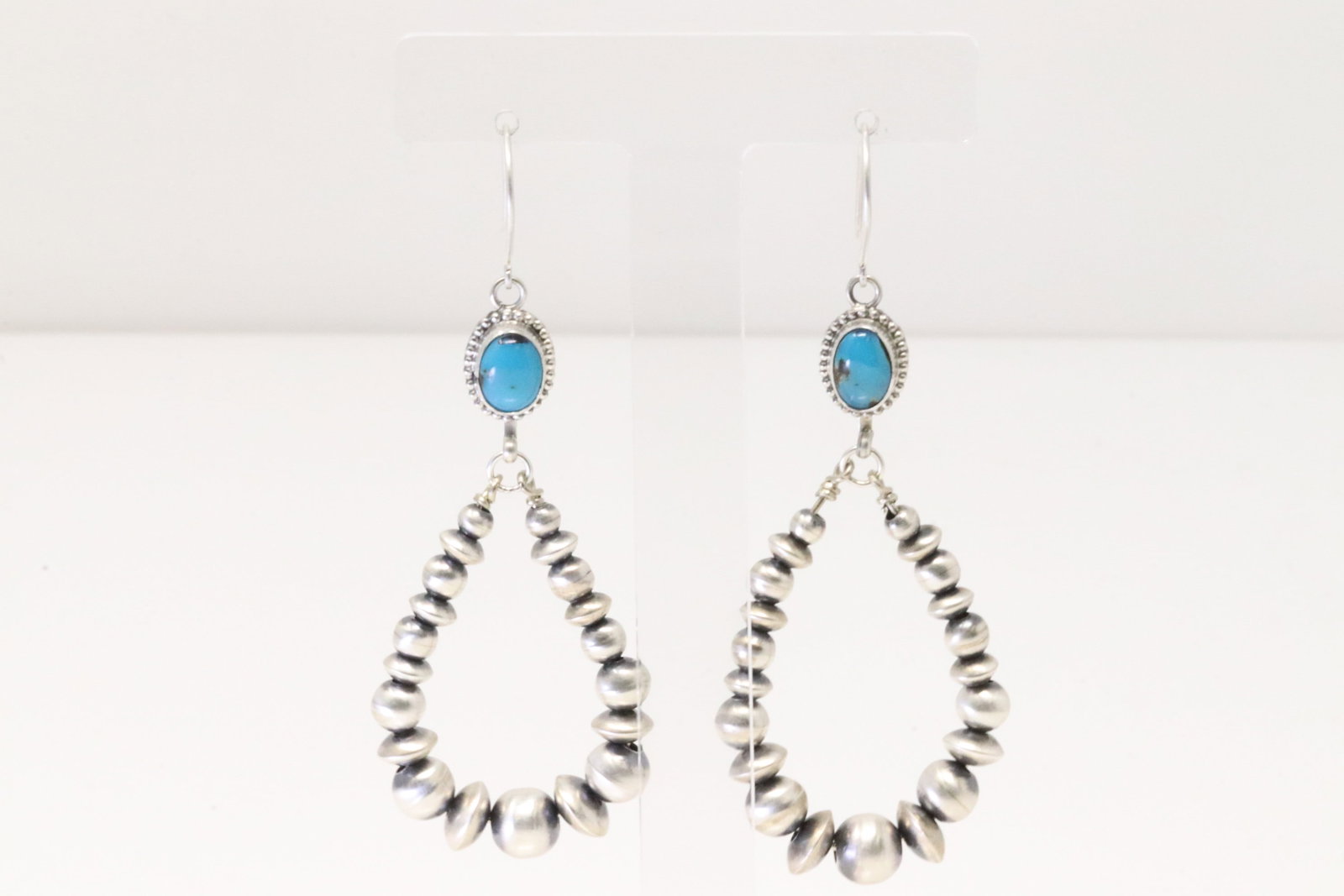 Native America Navajo Sterling Silver Turquoise / Pearl Beaded Dangling Earring's By Rena Begay.: This is a Native America Navajo Sterling Silver Turquoise / Pearl Beaded Dangling Earring's By Rena Begay.
