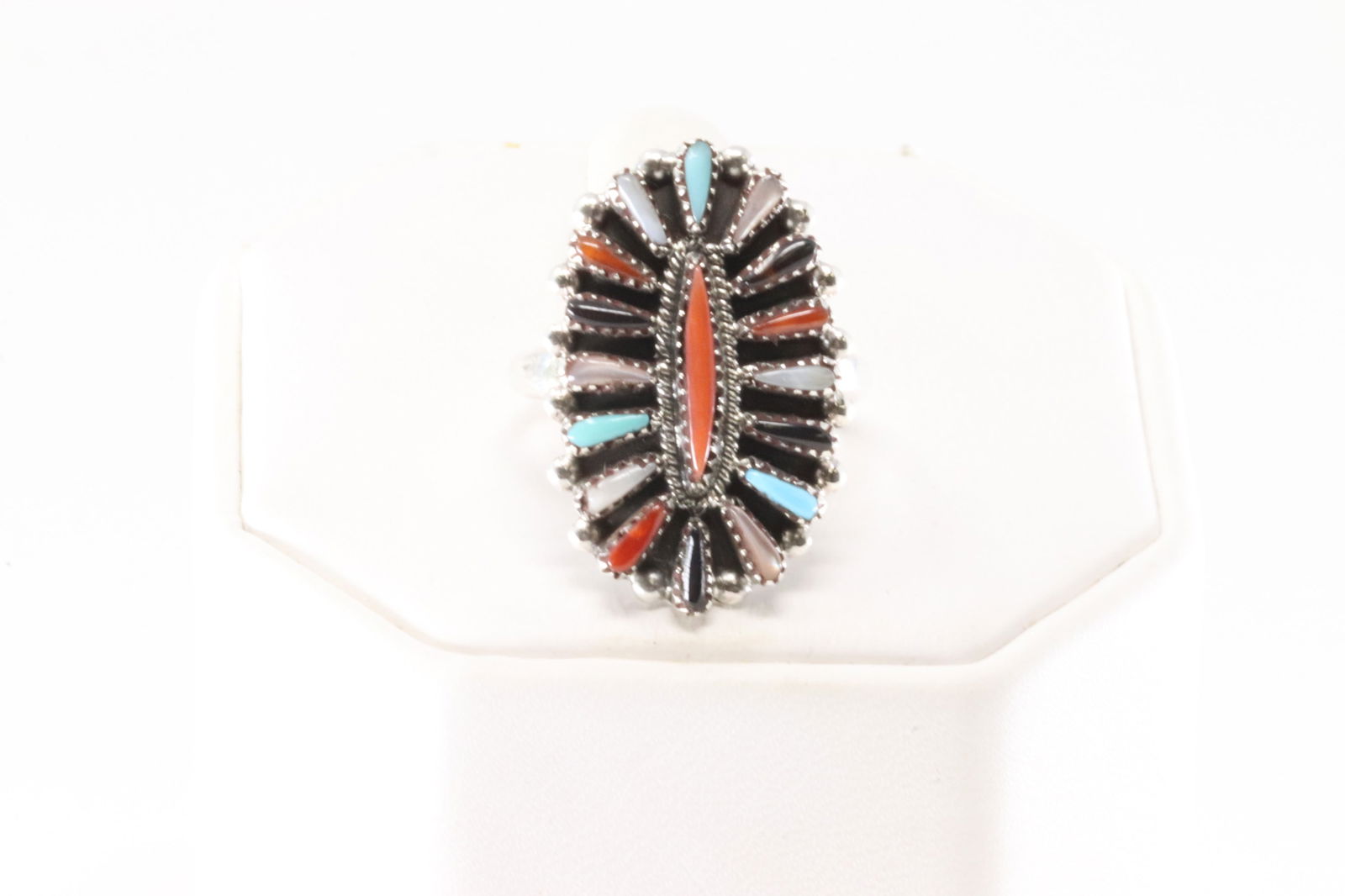 Native America Zuni Sterling Silver Multi-Color Stone Ring By J.W. (1 of 4)