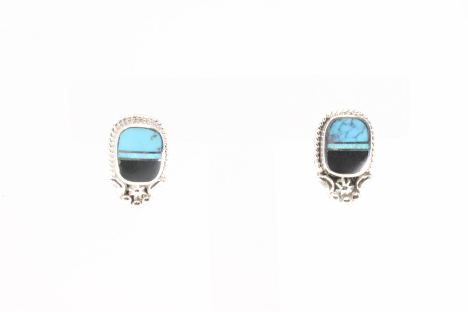 Native America Navajo Sterling Silver Multi-Color Stone Inlay Post Earring's By James Manygoats.: This is a Native America Navajo Sterling Silver Multi-Color Stone Inlay Post Earring's By James Manygoats.