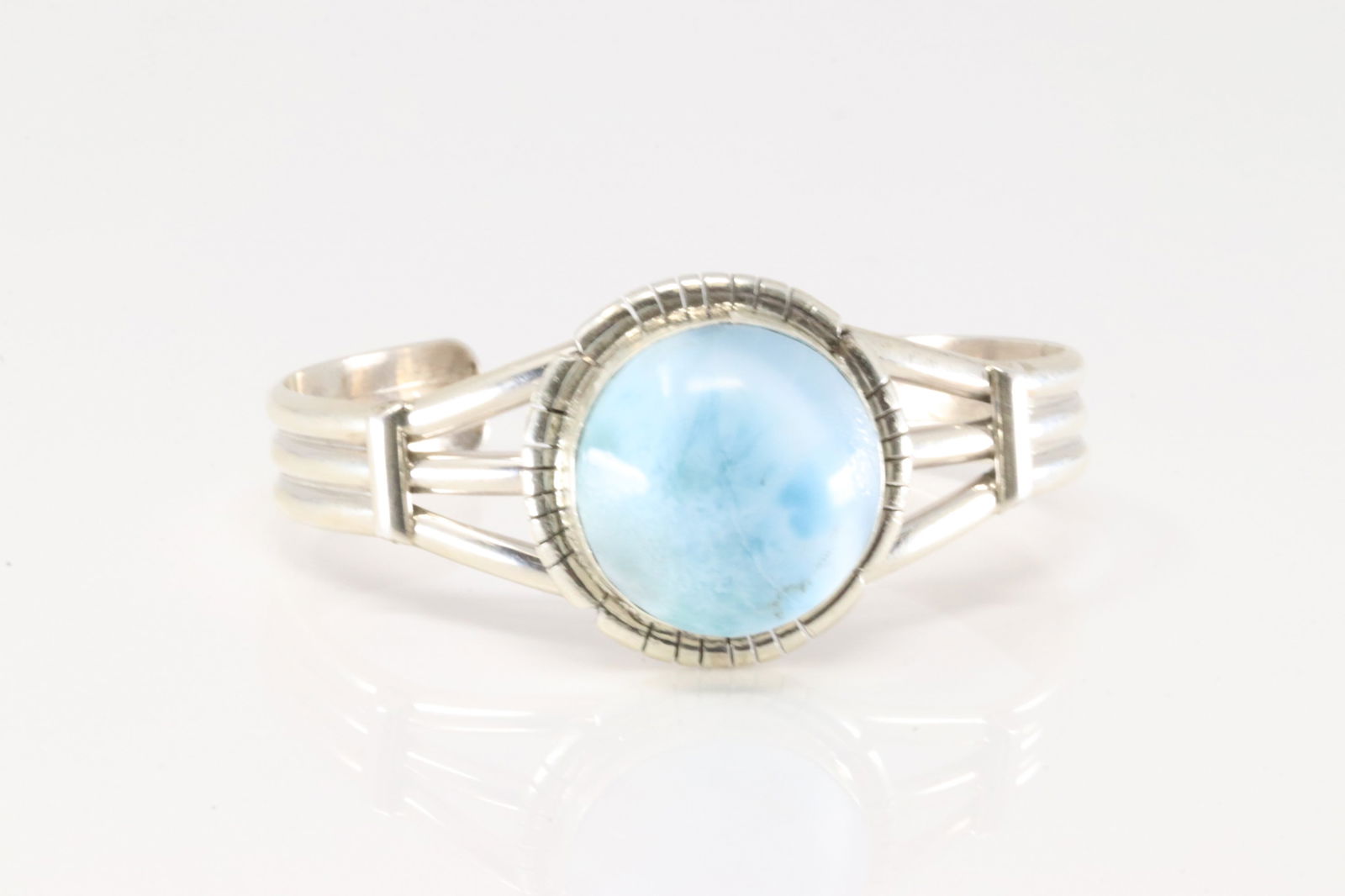 Native America Navajo Sterling Silver Larimar Stone Bracelet Cuff By S.E. (1 of 4)