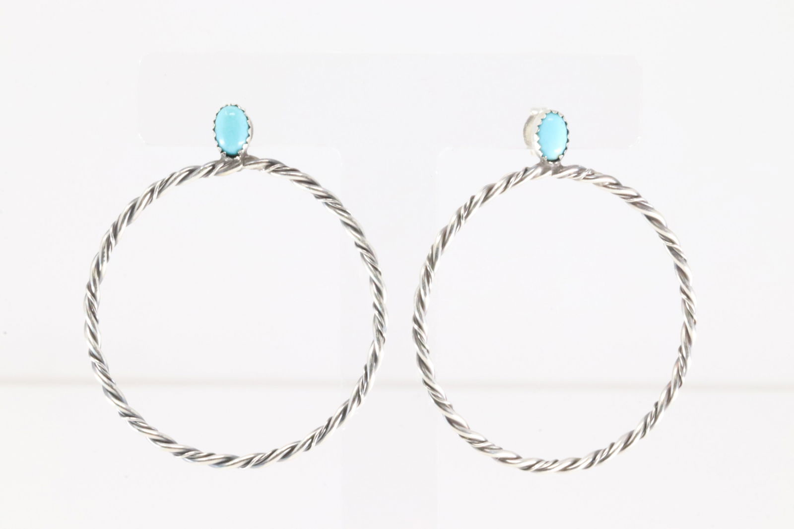 Native America Navajo Sterling Silver Turquoise Hoop Earring's By Nelson Leonard Jr. (1 of 4)