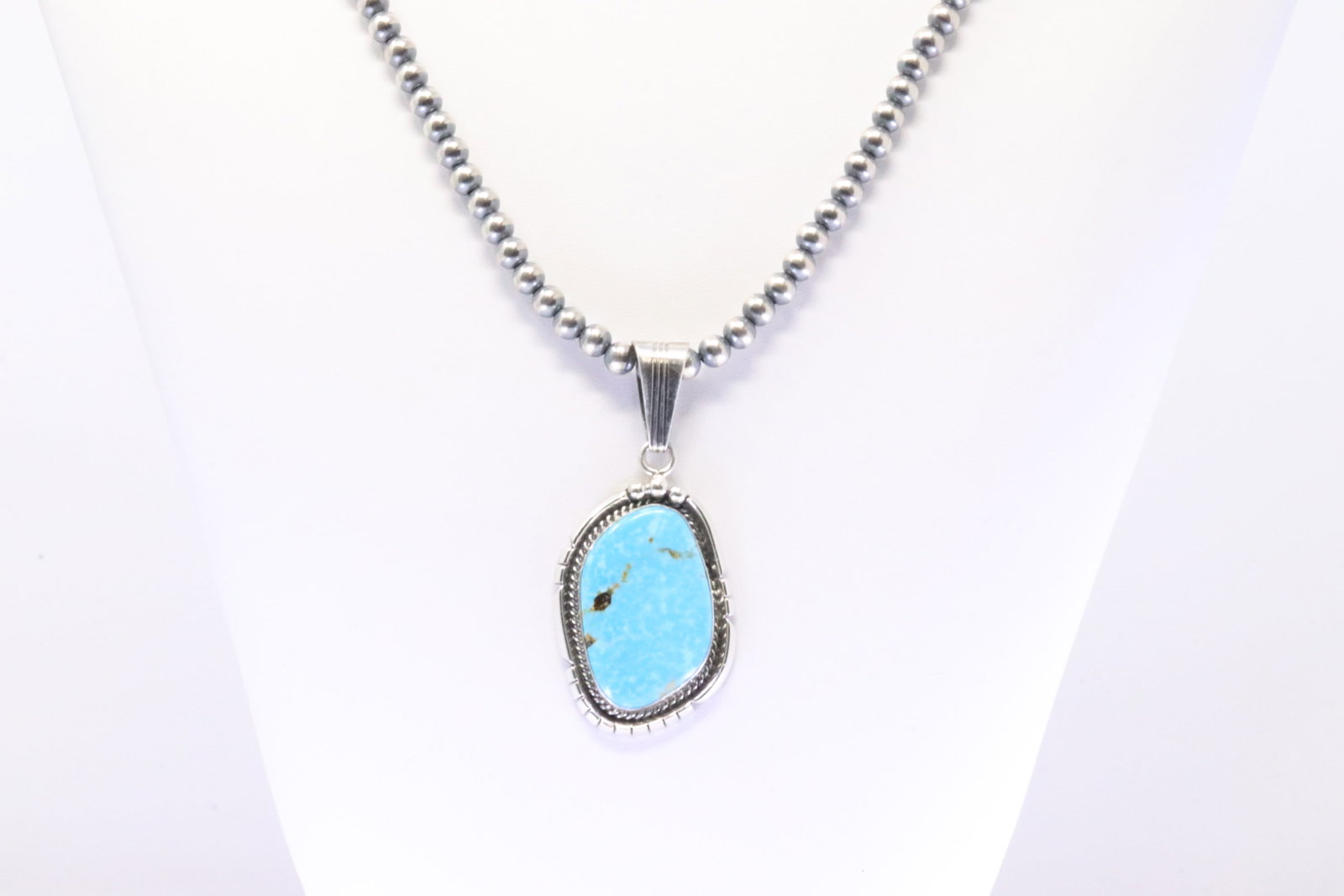 Native America Navajo Sterling Silver Turquoise Pendant By Samuel Yellowhair. With Pearl Beaded (1 of 4)