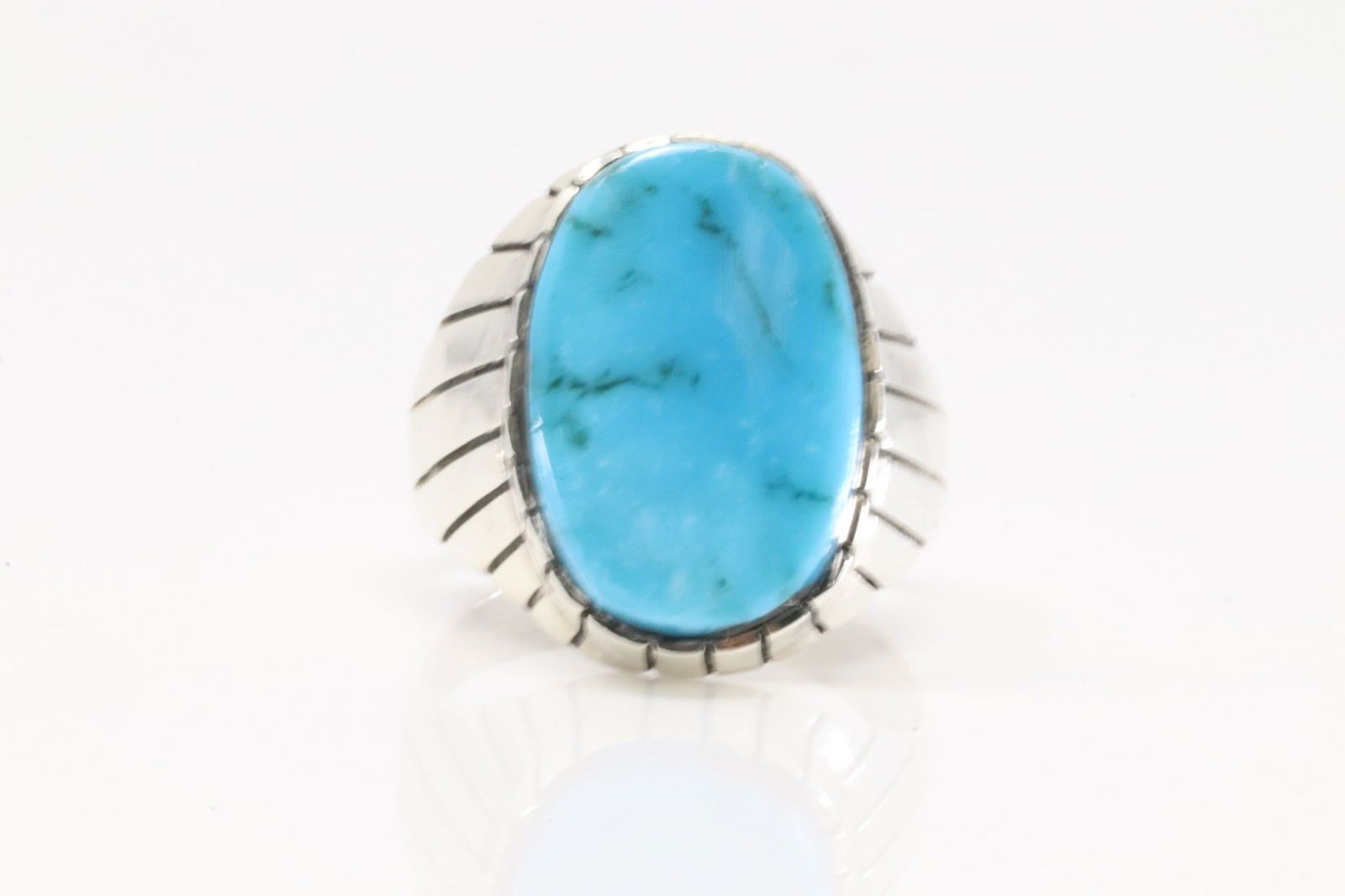 Native America Navajo Sterling Silver Men Turquoise Ring By R. (1 of 4)