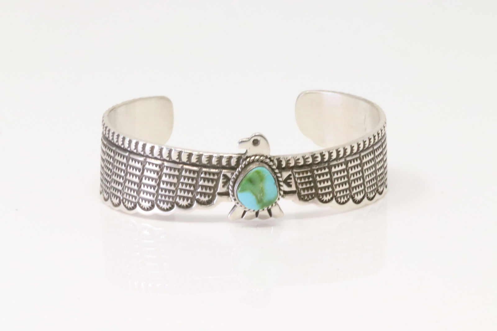 Native America Navajo Sterling Silver Sonora Gold Turquoise Thunderbird Bracelet Darrell Cadman. (1 of 4)