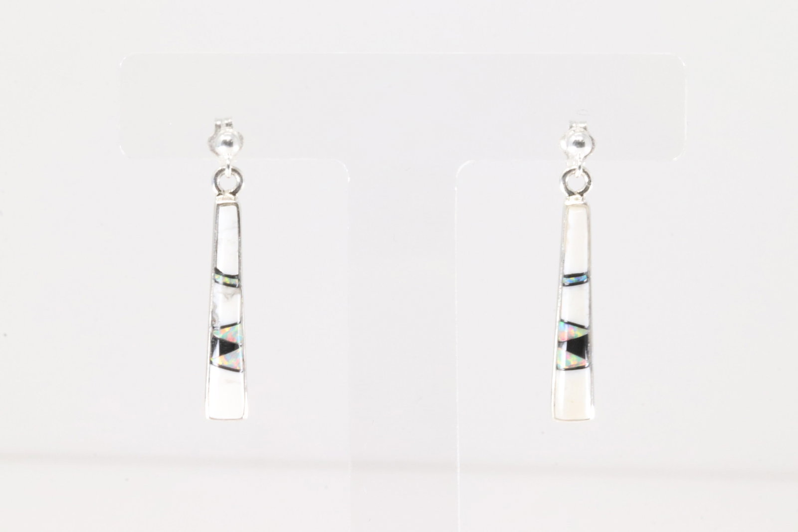 Native America Navajo Sterling Silver Multi-Color Inlay Post / Dangling Earring's By Rick Tolino.: This is a Native America Navajo Sterling Silver Multi-Color Inlay Post / Dangling Earring's By Rick Tolino.