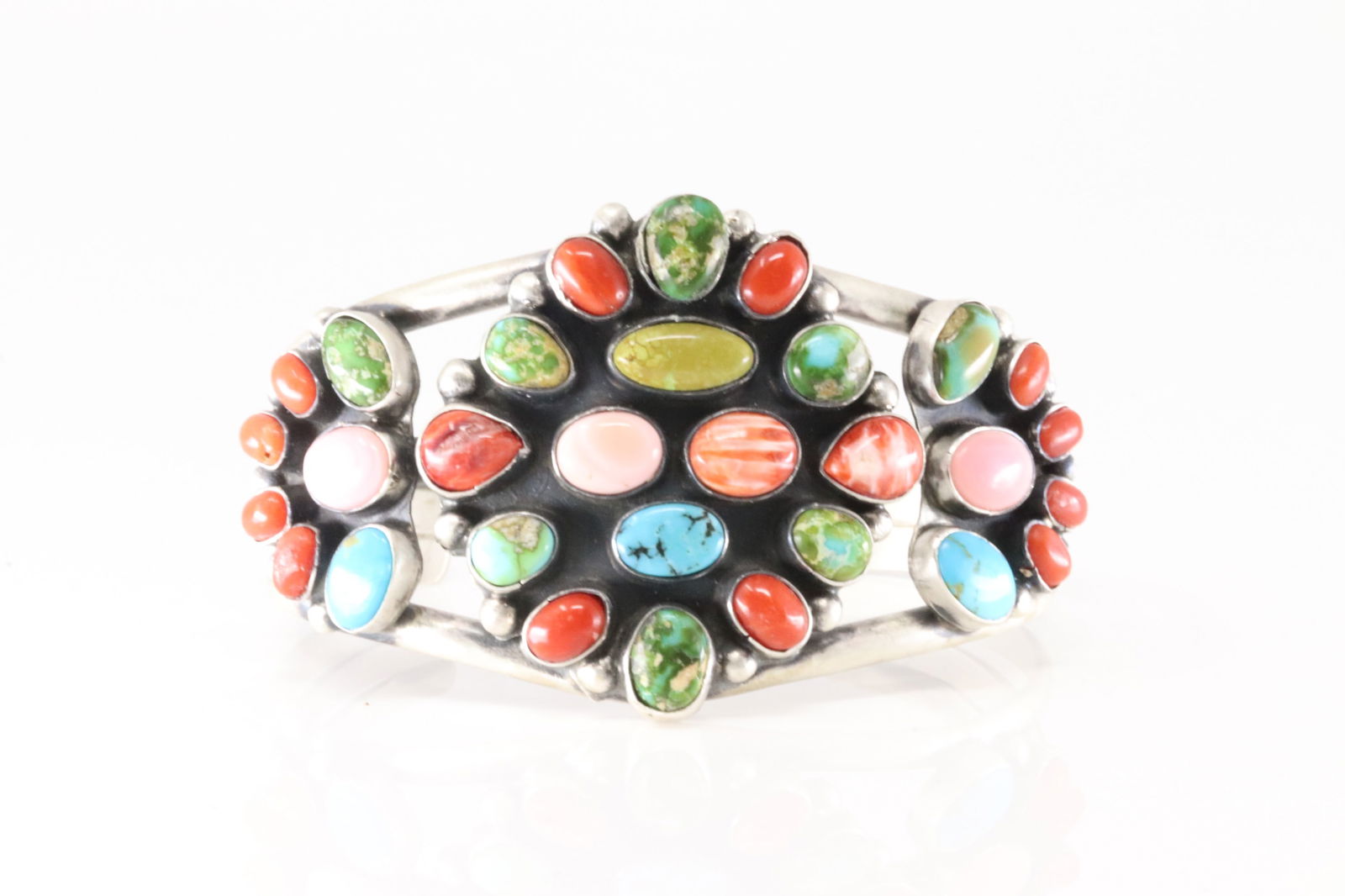 Native America Navajo Sterling Silver Multi-Color Stone Bracelet Cuff By Bobby Johnson. (1 of 5)